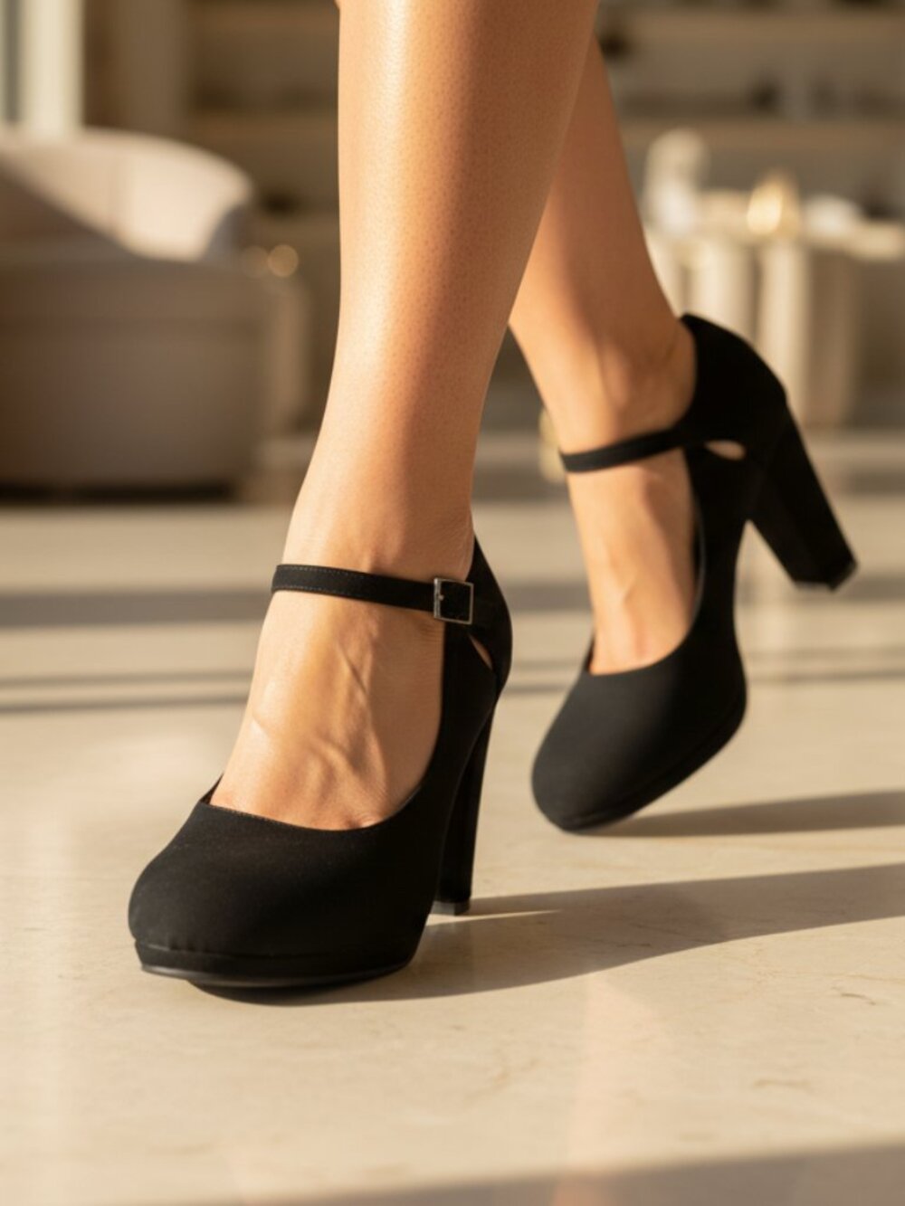 NWT Pazzle Black Ankle Strap Platform Mary Jane Heels - Picture 8 of 8